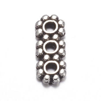 Tibetan Style 3-Hole Spacer Bars, Rectangle, Antique Silver, Lead Free & Cadmium Free, 10.5x4.3mm, Hole: 1.5mm