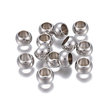 201 Stainless Steel European Beads, Large Hole Beads, Rondelle, Stainless Steel Color, 8x5mm, Hole: 4.9mm
