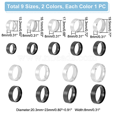 18Pcs 18 Style 201 Stainless Steel Plain Band Ring for Women(RJEW-UN0002-49)-3