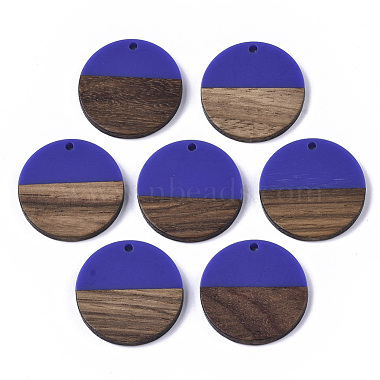 Mauve Flat Round Resin+Wood Pendants