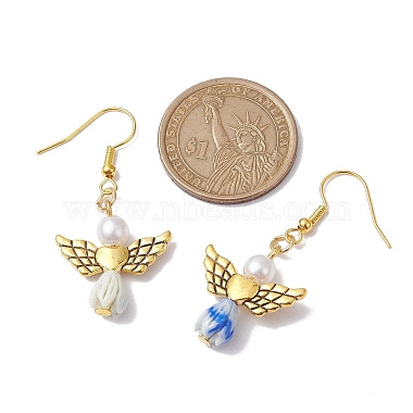 Boucles d'oreilles pendantes en alliage doré et résine ange antique(EJEW-JE05686-10)-3