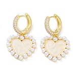 Heart Rack Plating Brass Cubic Zirconia Hoop Earrings with Plastic Pearl Beads, Long-Lasting Plated Dangle Earrings for Women, Lead Free & Cadmium Free, Real 18K Gold Plated, 33mm, Pin: 0.9mm(EJEW-K245-06G)