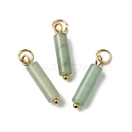 Natural Green Aventurine Pendants, Column Charms with with 304 Stainless Steel Jump Rings, Golden, 18.5~19x4~4.5mm, Hole: 3.5mm(STAS-C120-01G-08)