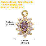 1Pc Eco-Friendly Brass Micro Pave Cubic Zirconia Charms, Cadmium Free & Lead Free, Real 18K Gold Plated, Flower, Purple, 11.5x7.5x4mm, Hole: 1mm(ZIRC-YW0001-19)