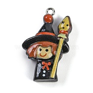 Halloween Theme Resin Pendants, with Platinum Iron Findings, Witch, 32x20.5x7.5mm, Hole: 2mm(RESI-M046-01O)