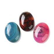 Natural Striped Agate/Banded Agate Cabochons, Dyed & Heated, Oval, Mixed Color, 35x25x6~7mm(G-H296-01F)