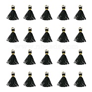 Polycotton(Polyester Cotton) Tassel Pendant Decorations, Mini Tassel, with Iron Findings and Metallic Cord, Black, 10~15x2~3mm, Hole: 1.5mm(FIND-YW0004-58A)
