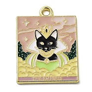 Word Empress Alloy Enamel Pendants, Golden, Black Cat Tarot Charm, Black, 27x20x1.5mm, Hole: 2mm(ENAM-M062-01E-G)