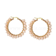 304 Stainless Steel Hoop Earrings, with Potato Natural Cultured Freshwater Pearls and Copper Wire, Ring Shape, Golden, 44x40mm, Pin: 0.7mm(EJEW-JE04202-03)