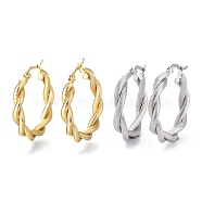 304 Stainless Steel Hoop Earring, Hypoallergenic Earrings, with Ear Nut, Textured, Twisted Ring Shape, Mixed Color, 30x5mm, Pin: 0.5x1mm(EJEW-F257-18)