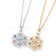 304 Stainless Steel Pendant Necklaces, with Cubic Zirconia, Cable Chains and Lobster Claw Clasps, Christmas Snowflake, Colorful, Golden & Stainless Steel Color, 17.5 inch(44.5cm), 1.5mm(NJEW-F271-11)