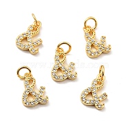 Brass Micro Pave Clear Cubic Zirconia Pendants, with Jump Ring, Long-Lasting Plated, Lead Free & Cadmium Free & Nickel Free, Sign, Real 18K Gold Plated, 10x7x2mm, Jump Ring: 5x1mm, 3mm Inner Diameter(X-KK-E015-27G)
