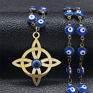 Stainless Steel Witches Knot Wiccan Symbol Pendant Necklaces, with Enamel Evil Eye Link Chains, Golden, 15.75 inch(40cm)(PW-WG13357-02)