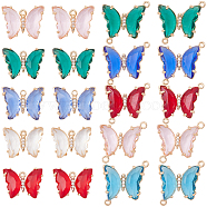 DIY Butterfly Jewelry Making Finding Kit, Including 20Pcs 4 Style Brass Glass Connector Charms & Pendants, Mixed Color, 15.5~20.5x20~21.5x4~5mm, Hole: 1.2~1.8mm, 2Pcs/style(DIY-SC0003-59)