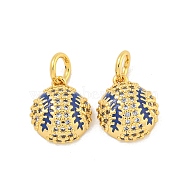 Rack Plating Brass Micro Pave Clear Cubic Zirconia Pendants, with Enamel, Long-Lasting Plated, with Jump Ring, Baseball, Real 18K Gold Plated, 15x10x4mm, Hole: 3mm(KK-K341-66G)