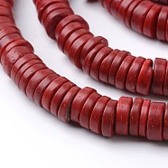 Natural Coconut Flat Round Bead Strands, Red, 12x2~5mm, Hole: 3mm, about 104pcs/strand, 15.4 inch(COCB-O003-10D)