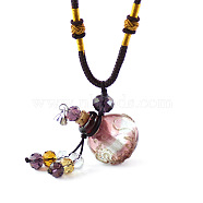 Lampwork Perfume Bottle Pendant Necklace with Glass Beads, Essential Oil Vial Jewelry for Women, Rosy Brown, 17.7~25.59 inch(45~65cm)(BOTT-PW0002-059A-02)