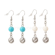 2Pair 2 Style Synthetic Turquoise & Howlite with Yin Yang Long Dangle Earrings, Brass Jewelry for Women, 49~50mm, Pin: 0.7mm, 1 Pair/style(EJEW-JE04962-03)
