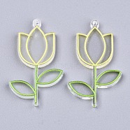 Transparent Clear Acrylic Pendants, 3D Printed, with Film on the Back, Tulip Flower, Yellow, 44x26x3mm, Hole: 1.6mm(X-KY-S158-71B)