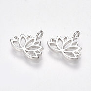Brass Charms, Lotus Flower, Nickel Free, Real Platinum Plated, 10.5x12.5x1mm, Hole: 1.8mm(KK-S350-102P)
