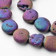 Electroplated Natural Quartz Crystal Beads Strands, Druzy Geode Crysta, Flat Round, Rainbow Plated, 14x6~6.5mm, Hole: 1mm, about 15pcs/strand, 7.9 inch(G-P149-02B)