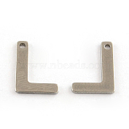 201 Stainless Steel Letter Charms, Letter.L, 11x5.5~12x0.5mm, Hole: 1mm(STAS-S036-12)