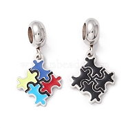 304 Stainless Steel European Dangle Charms, Large Hole Pendants, with Enamel, Stainless Steel Color, Puzzle, Mixed Color, 25mm, Hole: 4.5mm(STAS-I192-20P)