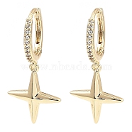 Brass with Cubic Zirconia Dangle Hoop Earrings, Star, Light Gold, 24x11.5mm(EJEW-G362-07KCG)