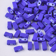 2-Hole Glass Seed Beads, Rubberized Style, Rectangle, Mauve, 4.5~5.5x2x2~2.5mm, Hole: 0.5~0.8mm(SEED-S023-31B-02)