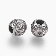 316 Surgical Stainless Steel European Beads, Large Hole Beads, Rondelle, Libra, Antique Silver, 10x9mm, Hole: 4mm(STAS-P212-18P-03)