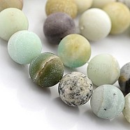 Natural Frosted Flower Amazonite Round Beads, 6mm, Hole: 1mm, 63pcs/strand, 15.5 inch(X-G-D616-6mm)