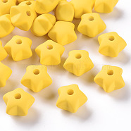 Acrylic Beads, Rubberized Style, Half Drilled, Star, Gold, 16x17x11mm, Hole: 3.5mm(OACR-S039-01-81)