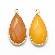 Natural White Jade Pendants, with Golden Tone Brass Findings, Faceted, teardrop, Dyed, Gold, 32.5~33x16x6mm, Hole: 2.5mm(X-G-S221-08G)