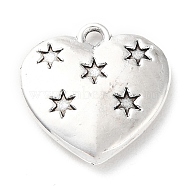 Tibetan Style Alloy Pendants, Heart with Star Charm, Antique Silver, 18x18x3mm, Hole: 1.5mm, about 184pcs/500g(PALLOY-P293-016AS)