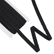 Nylon Double Folding Elastic Cord, Flat with Wavy Edge Trimming, Black, 12mm, about 21.87 Yards(20m)/Card(FIND-WH0155-047C)