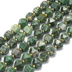 Natural Green Spot Jasper Beads Strands, Faceted, Octagonal, 9~10.5x9~10.5x7.5~8.5mm, Hole: 1mm, about 36~40pcs/strand, 15.35~15.55 inch(39~39.5cm)(G-I376-A37-01)