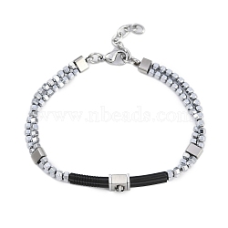 Synthetic Non-magnetic Hematite Beaded Bracelets, Anchor 304 Stainless Steel Link Bracelets for Men Women, Stainless Steel Color, 7-5/8 inch(19.5cm)(BJEW-S156-03P-A)