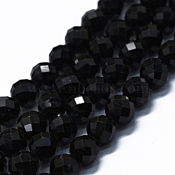 Natural Black Tourmaline Beads Strands, Faceted(64 Facets), Round, 6mm, Hole: 0.8mm, about 62~67pcs/strand, 15.16~15.55 inch(38.5~39.5cm)(G-G927-46)