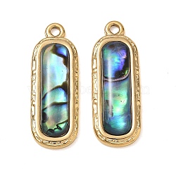 Natural Paua Shell Pendants, Rectangle Charm, with 304 Stainless Steel Findings, Ion Plating(IP), Long-Lasting Plated, 28x10.5x4.5mm, Hole: 1.8mm(SA-CBA11D7-25B-G)