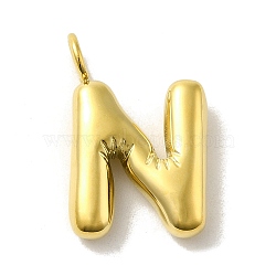 Ion Plating(IP) 304 Stainless Steel Pendants, Real 14K Gold Plated, Balloon Letter Charms, Bubble Puff Initial Charms, Letter N, 24x15x5mm, Hole: 4mm(STAS-K263-47G-N)