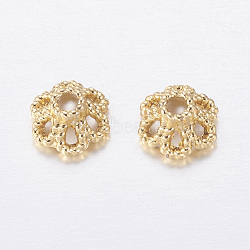 Brass Bead Caps, Long-Lasting Plated, 6-Petal, Golden, 6x3.5mm, Hole: 1.2mm(KK-G335-20G)