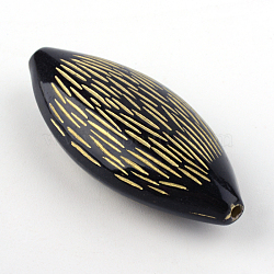 Horse Eye Plating Acrylic Beads, Golden Metal Enlaced, Black, 40x18x11mm, Hole: 1.5mm(X-PACR-Q102-92B)