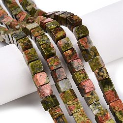 Natural Unakite Beads Strands, Cube, 8~8.5x8~8.5x8~8.5mm, Hole: 1.2mm, about 47~49pcs/strand, 15.35~15.79''(39~40.1cm)(G-T139-8x8-08A)