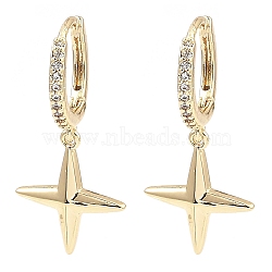 Brass with Cubic Zirconia Dangle Hoop Earrings, Star, Light Gold, 24x11.5mm(EJEW-G362-07KCG)