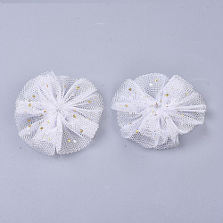 Organza Fabric Flowers, with Foil, for DIY Headbands Flower Accessories Wedding Hair Accessories for Girls Women, White, 42x5mm(FIND-R076-01J-1)