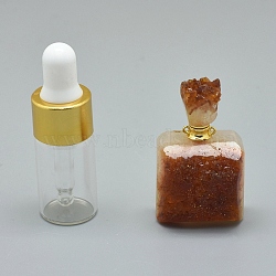 Natural Citrine Openable Perfume Bottle Pendants, with Brass Findings and Glass Essential Oil Bottles, 38~41x20~32.5x16~18mm, Hole: 0.8mm; Glass Bottle Capacity: 3ml(0.101 fl. oz); Gemstone Capacity: 1ml(0.03 fl. oz)(G-E556-18B)