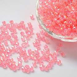 Bicone AB Color Plated Eco-Friendly Transparent Acrylic Beads, Faceted, Pink, 4x4mm, Hole: 1mm, about 1660pcs/50g(X-TACR-A003-4mm-02)