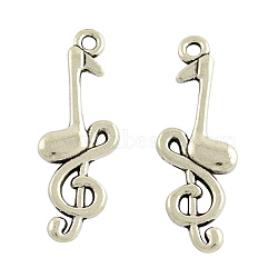 Tibetan Style Alloy Musical Note Pendants, Cadmium Free & Lead Free, Antique Silver, 31.5x11x3mm, Hole: 2mm(TIBEP-558-AS-LF)