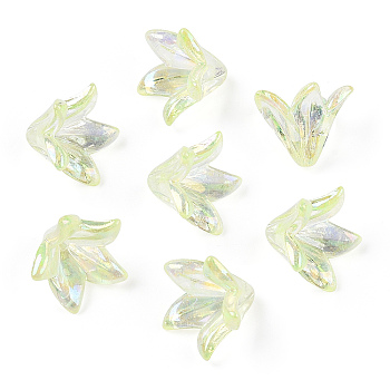 Transparent Acrylic Bead Caps, Lily Flower, Green Yellow, 16x12mm, Hole: 1.2mm, 825pcs/500g