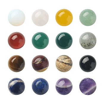 30Pcs 15 Style Natural & Synthetic Gemstone Cabochons, Half Round, 10x4~5mm, 2pcs/style
